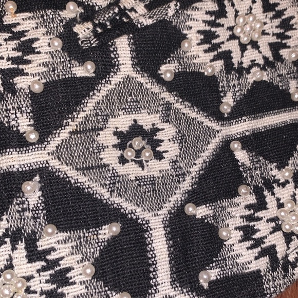 Vintage Pearl Beaded Black White Tapestry Grandpa Vest Star Festive M - Picture 10 of 12
